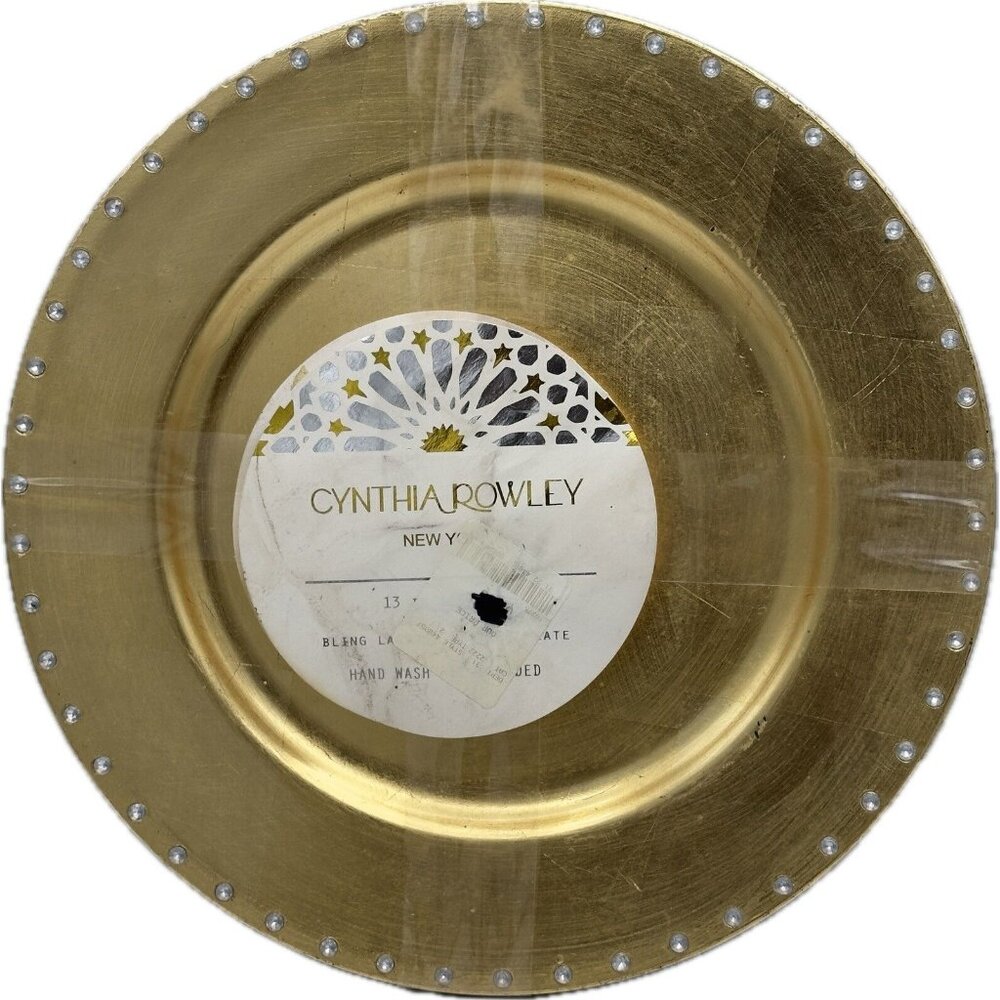 Cynthia Rowley Metallic Gold Rhinestone Placemat Charger Plates 4 13"‎ READ